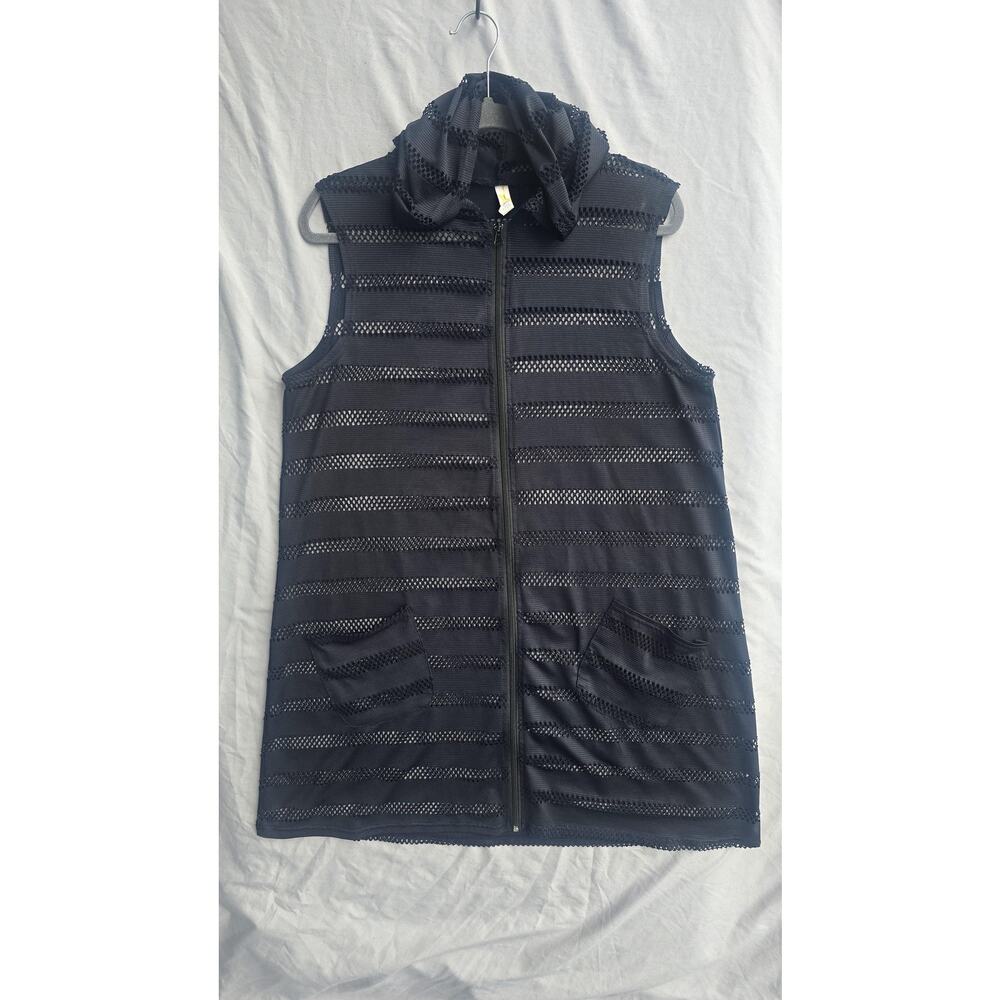 Coast To Coast Swim Coverup Womens 1X Black Hooded Mesh Striped Full Zip Pockets